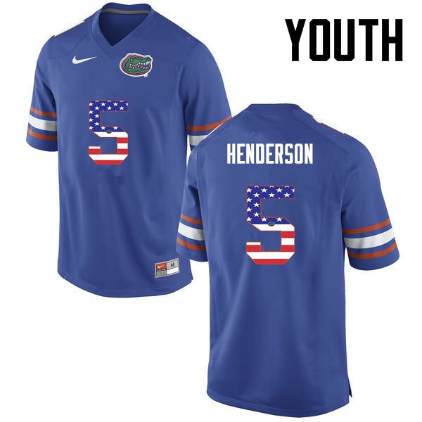 Youth NCAA Florida Gators CJ Henderson #5 Stitched Authentic USA Flag Fashion Nike Blue College Football Jersey IKQ2765PW